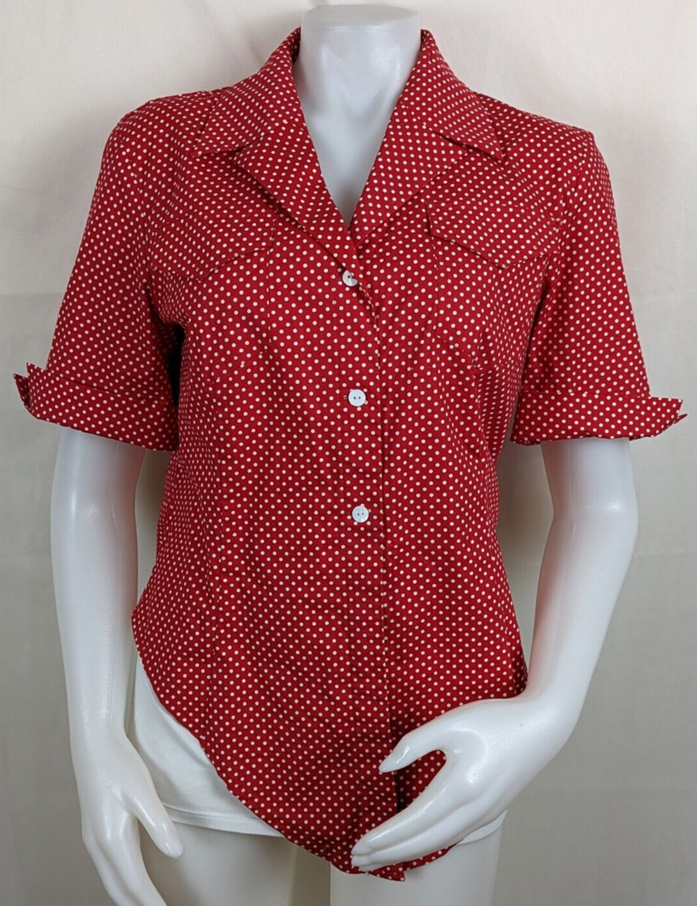 Rafaella Women's Polka Dot Red White Shirt Size 12